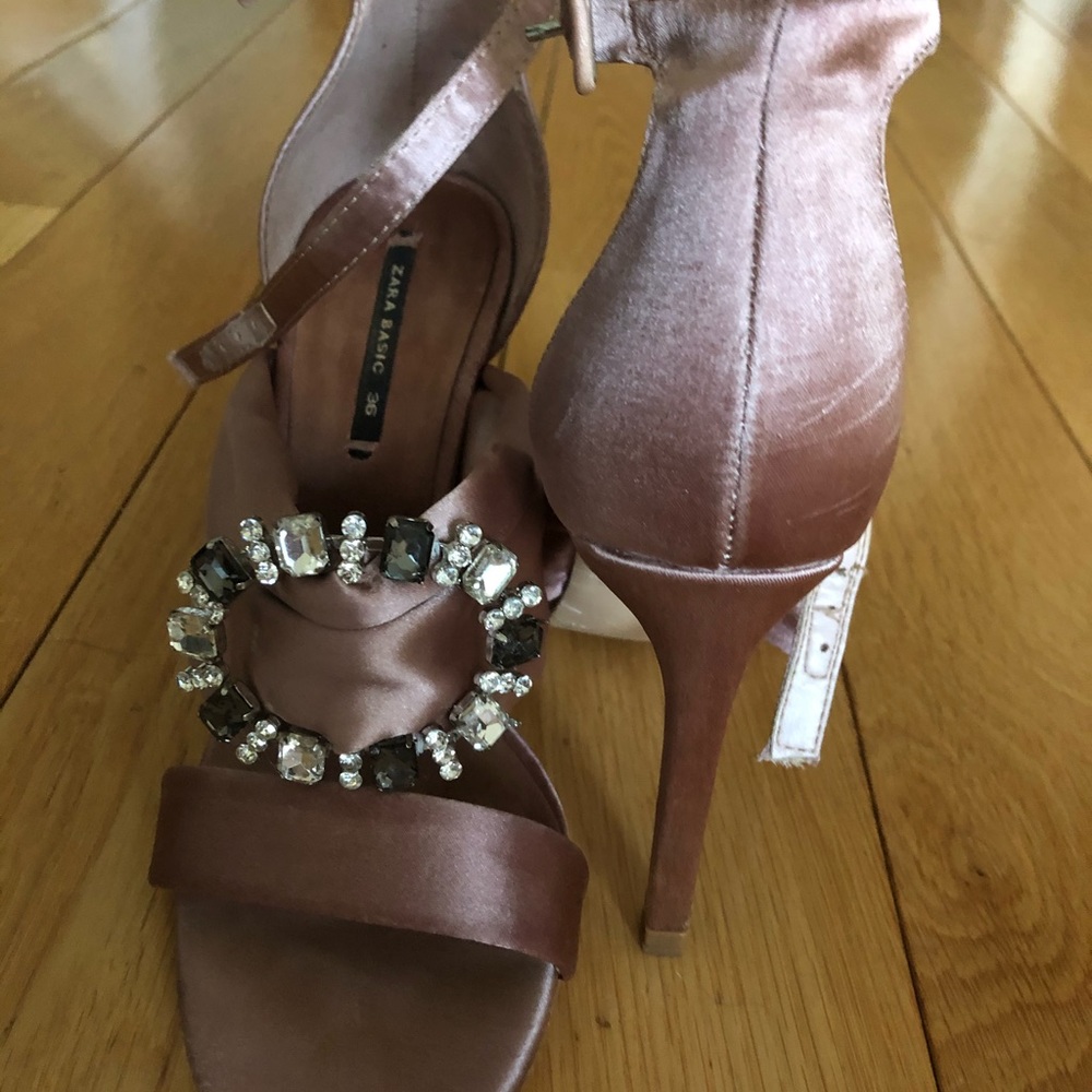 Zara embellished pink satin heel